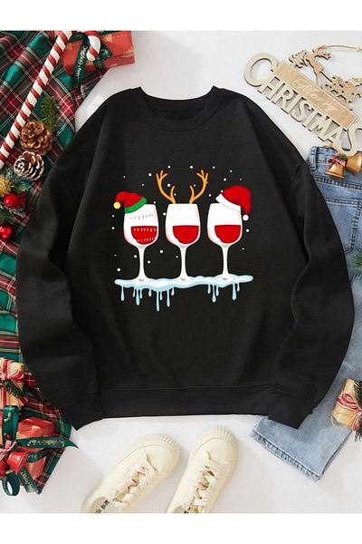 Pink Sky Plus Size Christmas Printed Oversize Sweatshirt