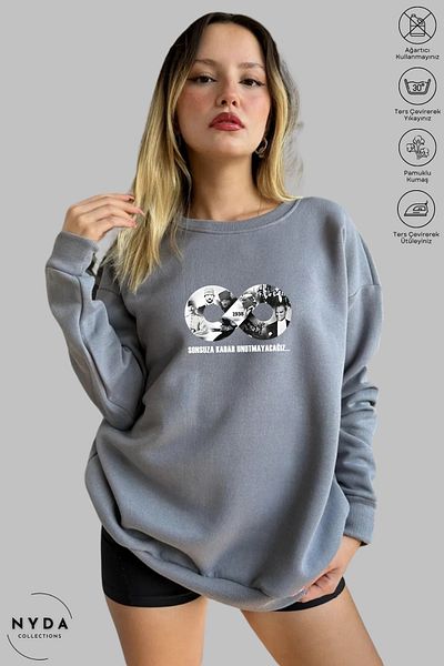 Nyda Collections Unisex μακρυμάνικο Ataturk Infinity με στάμπα με λαιμόκοψη χωρίς κουκούλα υπερμεγέθη φούτερ