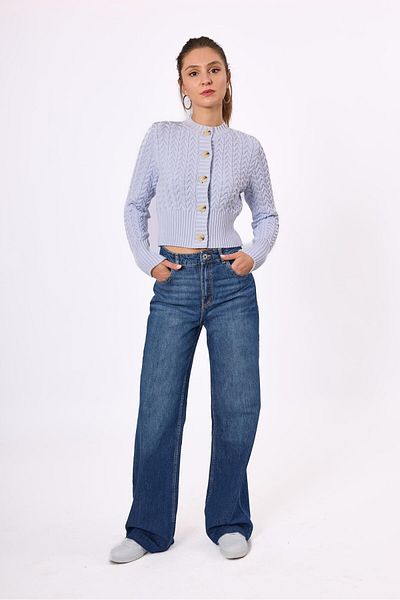 Peraluna Cardigan de tricotaj pentru femei Scarlett Baby Blue Crop Cut împletit