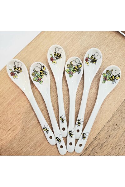 Mimoza Porselen Arı desen porselen mini kaşık 6'lı