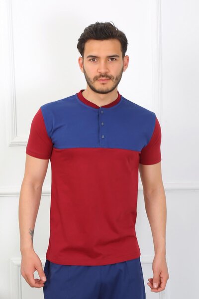 Akbeniz Ανδρικό χτενισμένο βαμβακερό σετ πιτζάμες 3 τεμαχίων Parliament blue 6823