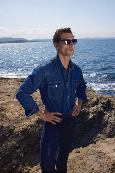 muzzo jeans Oversize σκούρο μπλε τζιν πουκάμισο