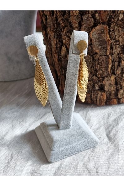 Brassito Gold Colored 316L Non-Tarnish Leaf Triple Women's Earrings - Dangle Design