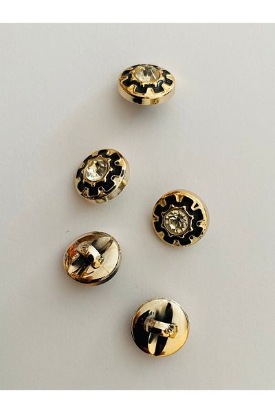 Öztürk Metalized Button with Stone Sew-On Bottom 1.3cm (13mm) Pack of 6. Color: Batik Yellow/Silver. No:2