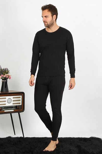 Akbeniz Men's Thermal Winter Bottom Top Underwear Set Black 6868