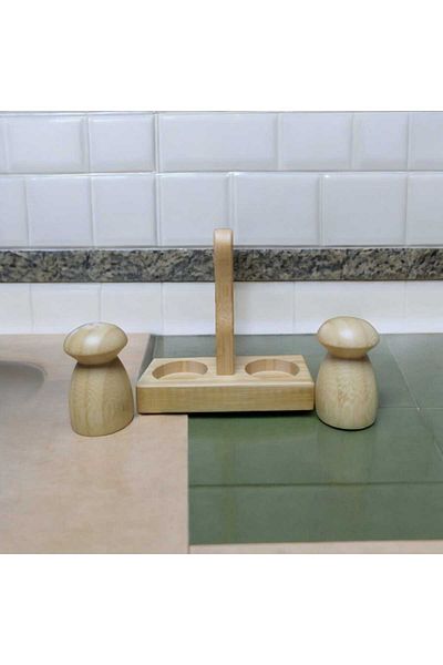 devigo Bamboo Salt and Pepper Shakers Set - Stylish Design with Stand
