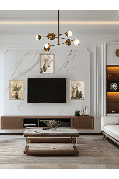 fijigo Çerçeveli Zeytin Gölgeleri Minimalist 3'lü Tablo
