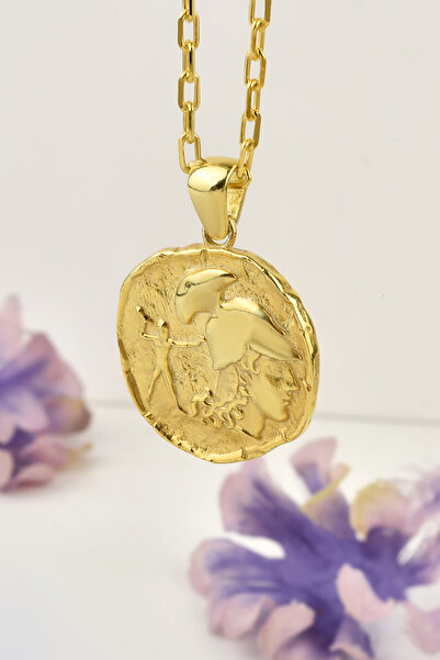 TheRollerStone Antik Yunan Parası Zarif İyi Şans 14 Ayar Altın Kaplama Gümüş Kolye