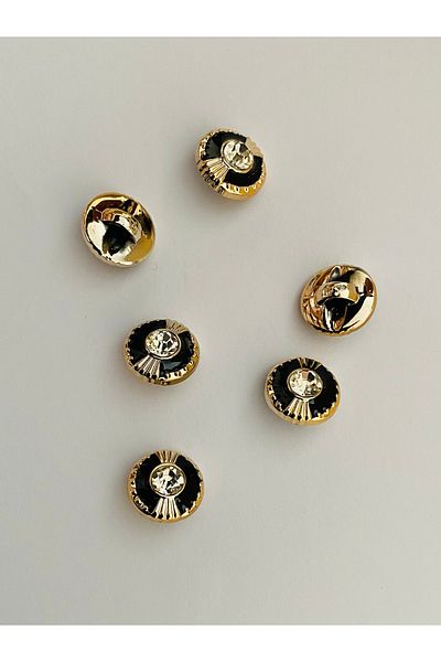 Öztürk Metalized Button with Stone Sew-On Bottom 1.3cm (13mm) Pack of 6. Color: Batik Yellow/Silver. No:4