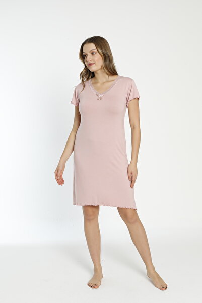 ERDENİZ TEKSTİL قميص نوم نسائي قطني بأكمام قصيرة / مقاسات كبيرة