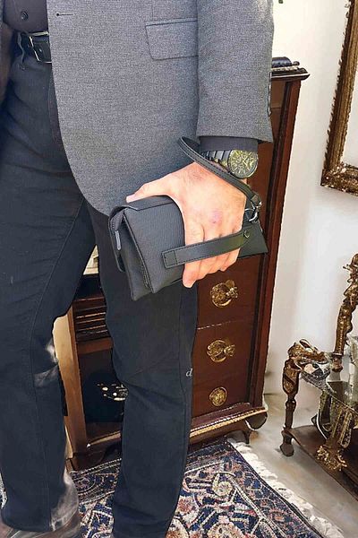 Dodo4men Top Quality Men's Anthracite Leather Canvas Blend Hand and Wrist Bag