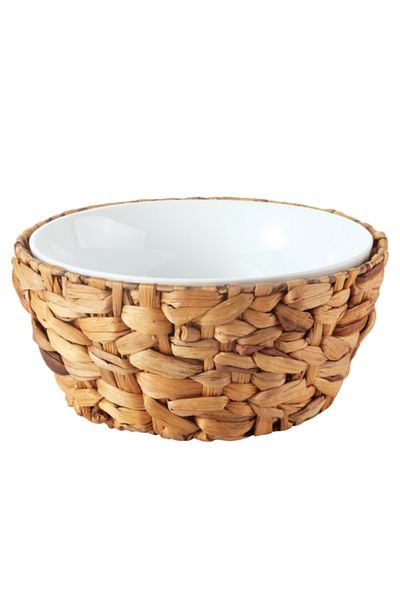 Bien Servi Ceramic Round Bowl with Rattan Basket HB2178-PL