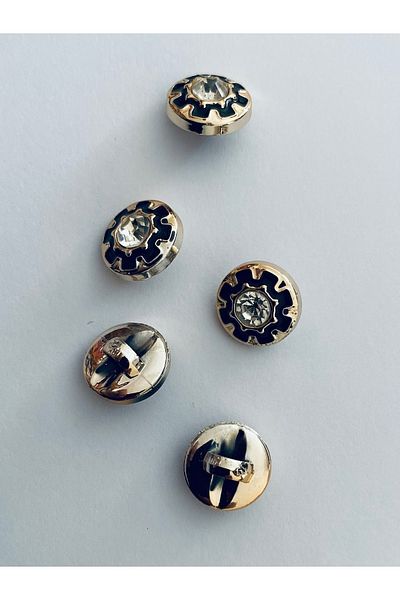 Öztürk Metalized Button with Stone Sew-On Bottom 1.3cm (13mm) Pack of 6. Color: Batik Yellow/Silver. No:2