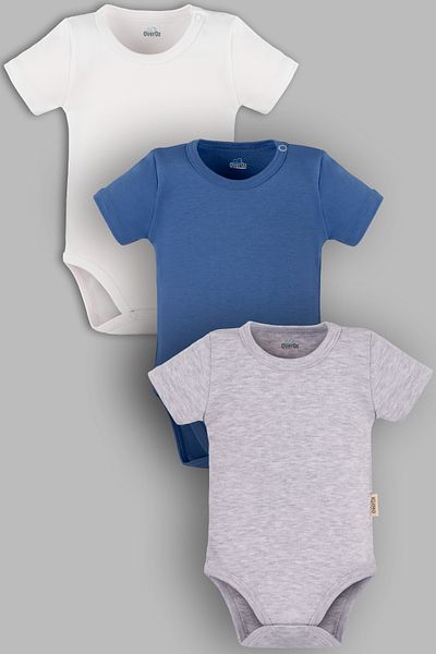 Overoz White Blue Grimelange 3-Piece Baby Bodysuit Set - 100% Cotton, Organic Bodysuit UCLUKISABMG