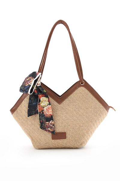 Reddington Women's Straw Bag - Zippered and Scarf Detailed Shoulder Strap
