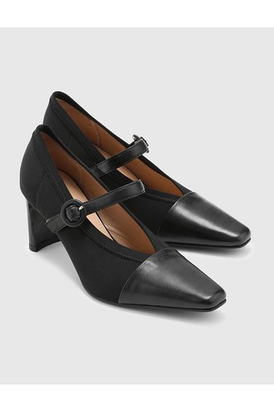 İLVİ Ibbie Genuine Leather Fabric Women's Black Heeled Shoes