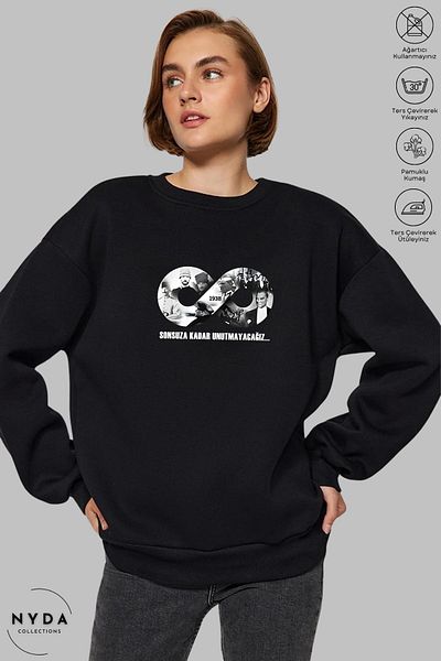 Nyda Collections Unisex μακρυμάνικο Ataturk Infinity με στάμπα με λαιμόκοψη χωρίς κουκούλα υπερμεγέθη φούτερ