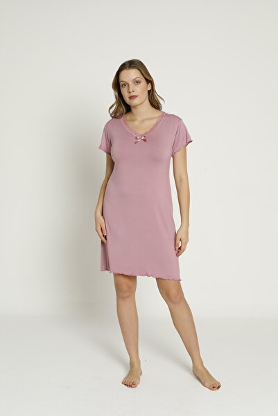 ERDENİZ TEKSTİL Kısa Kollu Pamuklu Kadın Gecelik / Büyük Bedenli