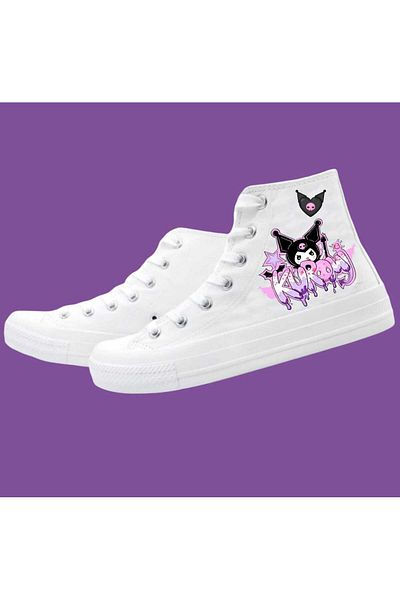 LİASSHOES White Linen Kuromiliveli Printed Children's Sneakers Sneakers