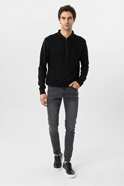 SÜVARİ Polo Collar Zipper Detailed Regular Fit Dobby Knitwear Sweater