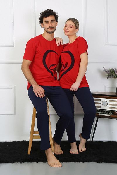Akbeniz Ανδρικό σετ πιτζάμες Cotton Combed Cotton Lover Combination Red 50128 Η τιμή είναι για μονό σετ