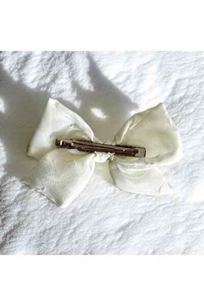 alsaccessories Clip de păr model fundă din țesătură de culoare albă