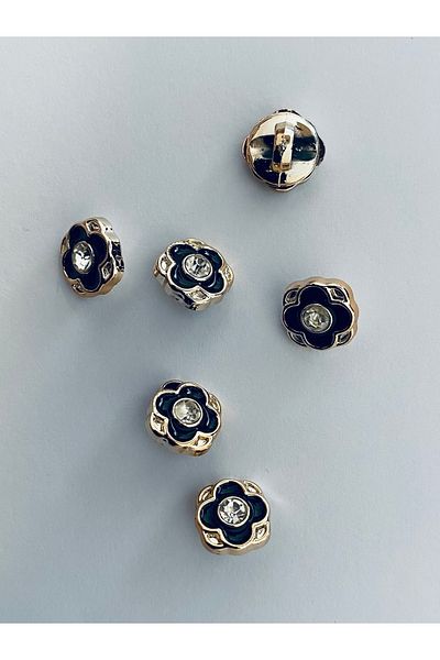 Öztürk Metalized Button with Stone Sew-On Bottom 1.3cm (13mm) Pack of 6. Color: Batik Yellow/Silver. No:5