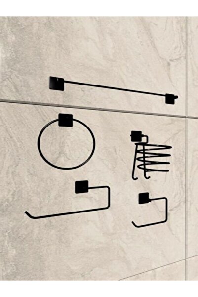 Egem Home طقم مناشف مربعة لاصقة باللون الأسود وحامل مجفف للنفخ مكون من 5 قطع ...