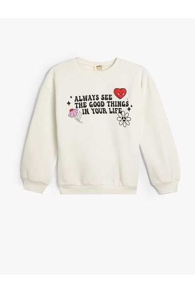 Koton Cotton Long Sleeve Sweatshirt - Crew Neck and Print Detail
