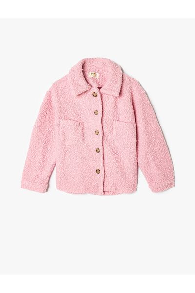 Koton Oversize Plush Shirt Jacket Long Sleeve Button Pocket