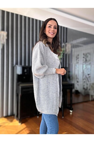 Atelier Derin Gray Double Layer Long Wool Cardigan