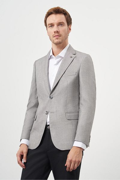 Morven Ανδρικό γκρι Polyviscon Slim Fit Mono Collar Classic Jacket