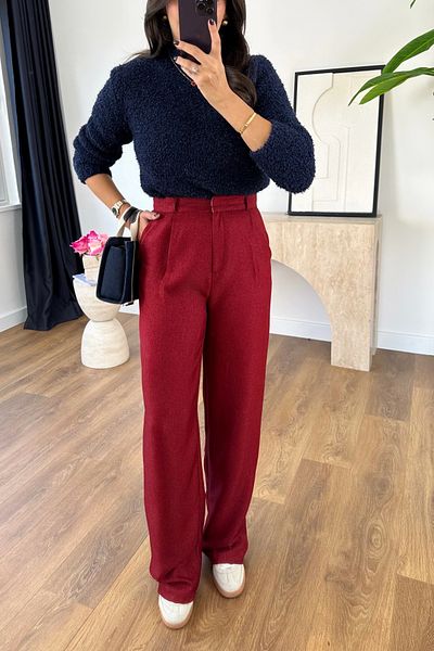 BİRCANÇİL Huyana Burgundy Textured Palazzo Trousers