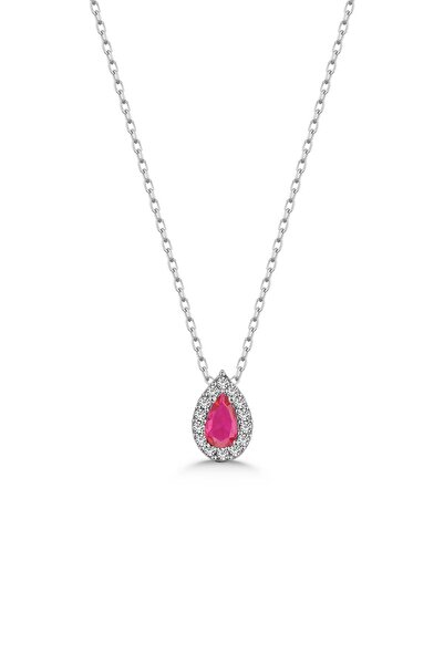 SARIASLAN Minimal Minik Pembe Taşlı Damla Kadın Gümüş Kolye