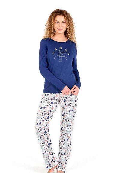 Blackspade 50685 Navy Blue Cotton Women's Pajama Set - Long Sleeve