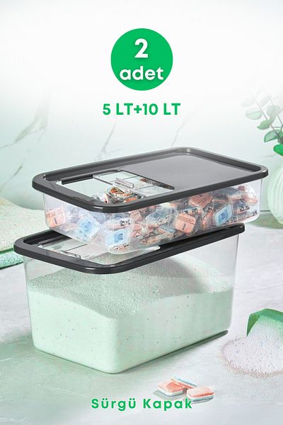 GRİMOR Life 2 Pieces Tablet Detergent Storage Box with Sliding Sliding Lid - 5 Lt 10 Lt Label Gift