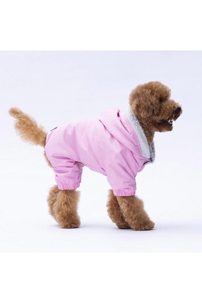 Pettrend Pink Furry Jumpsuit Raincoat Small Breed Raincoat Dog Apparel Dog Raincoat