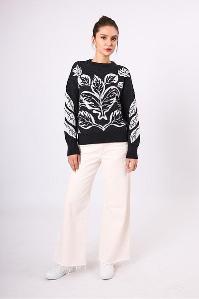 Peraluna Pulover tricotaj pentru femei Stardust Jacquard - Negru/ecru