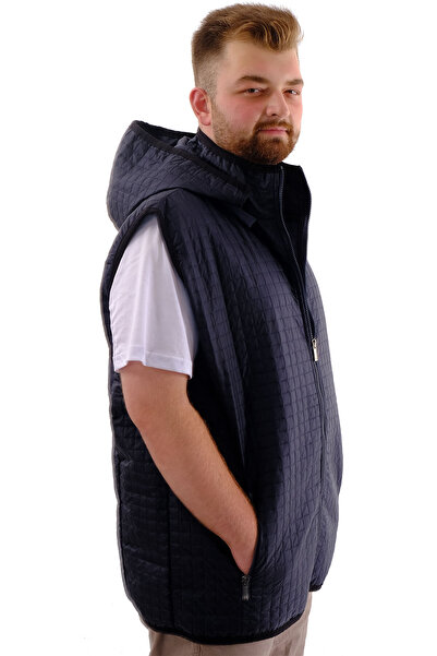 ModeXL Mode XL Large Size Men's Hooded Puffer Vest with Zipper U24700 Navy