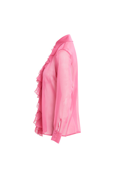 GİZİA Önü Fırfırlı Transparan Pembe Gömlek