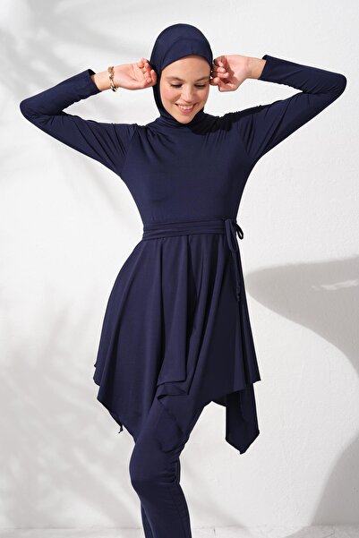Pierre Cardin 231916 Navy Blue Long Sleeve Flounce Hijab Swimsuit Set