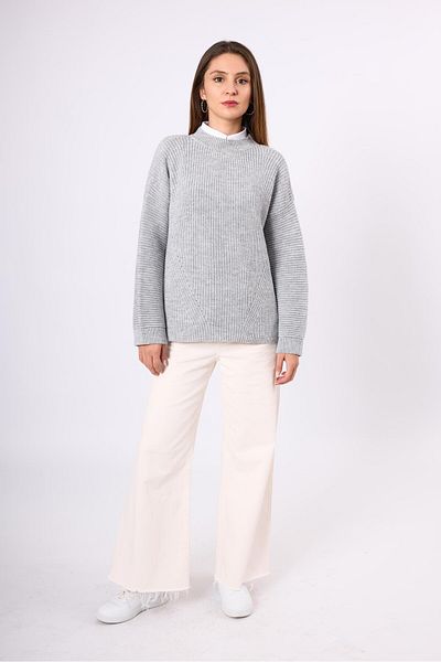 Peraluna Pulover de damă Nikita Grey Melange Knitwear - Tricotat Thessaloniki cu croială confortabilă