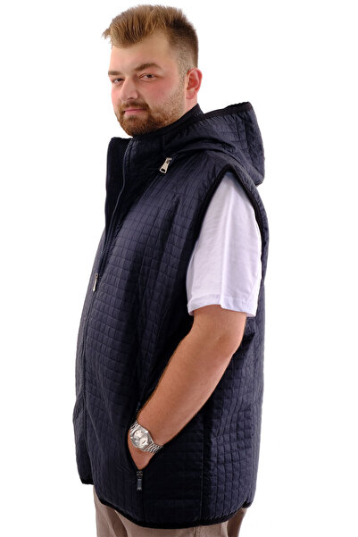 ModeXL Mode XL Large Size Men's Hooded Puffer Vest with Zipper U24700 Navy