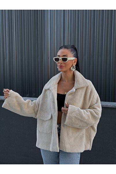 Myra Cepli Alpaka Kürk Kısa Kaban-Taş