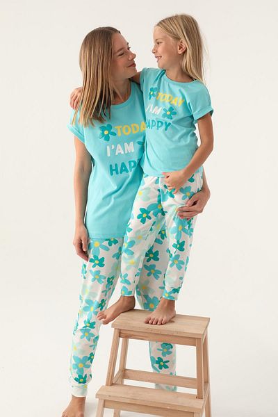 ROLY POLY 3394 Cotton Short Sleeve Waiter Pajamas Set for Mother and Daughter