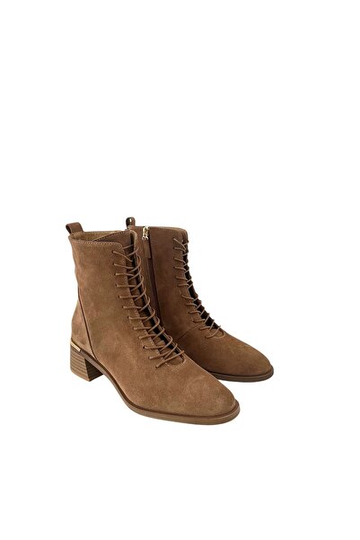 Saracshoes Gerçek Deri Bağcıklı Kadın Bot Vizon Lace