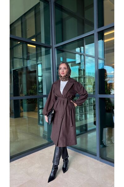 moda zeynaa Balon Kol Düz Kaşe Kaban