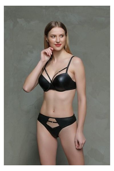 MOONLİGHT Moonlight 322 Set sutien cu susținere detaliat din piele neagră