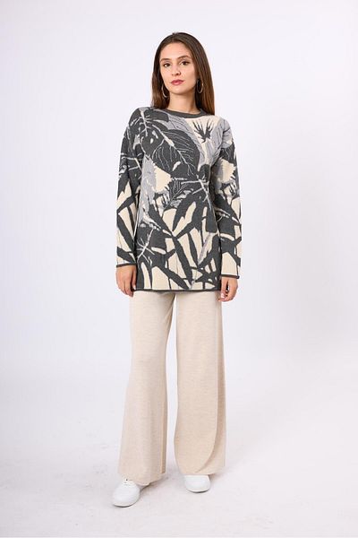 Peraluna Susan Jacquard Women's Knitwear Tunic - Ecru/Anthracite