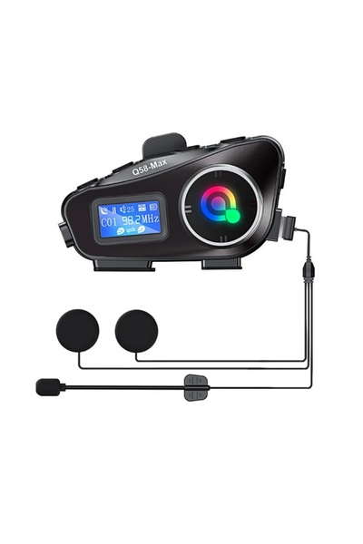 comse 2 Intercom Bağlantılı Radyolu Lcd Ekranlı Işıklı Su Geçirmez Motor Kask Kulaklık Müzik Çalar Q58 Max